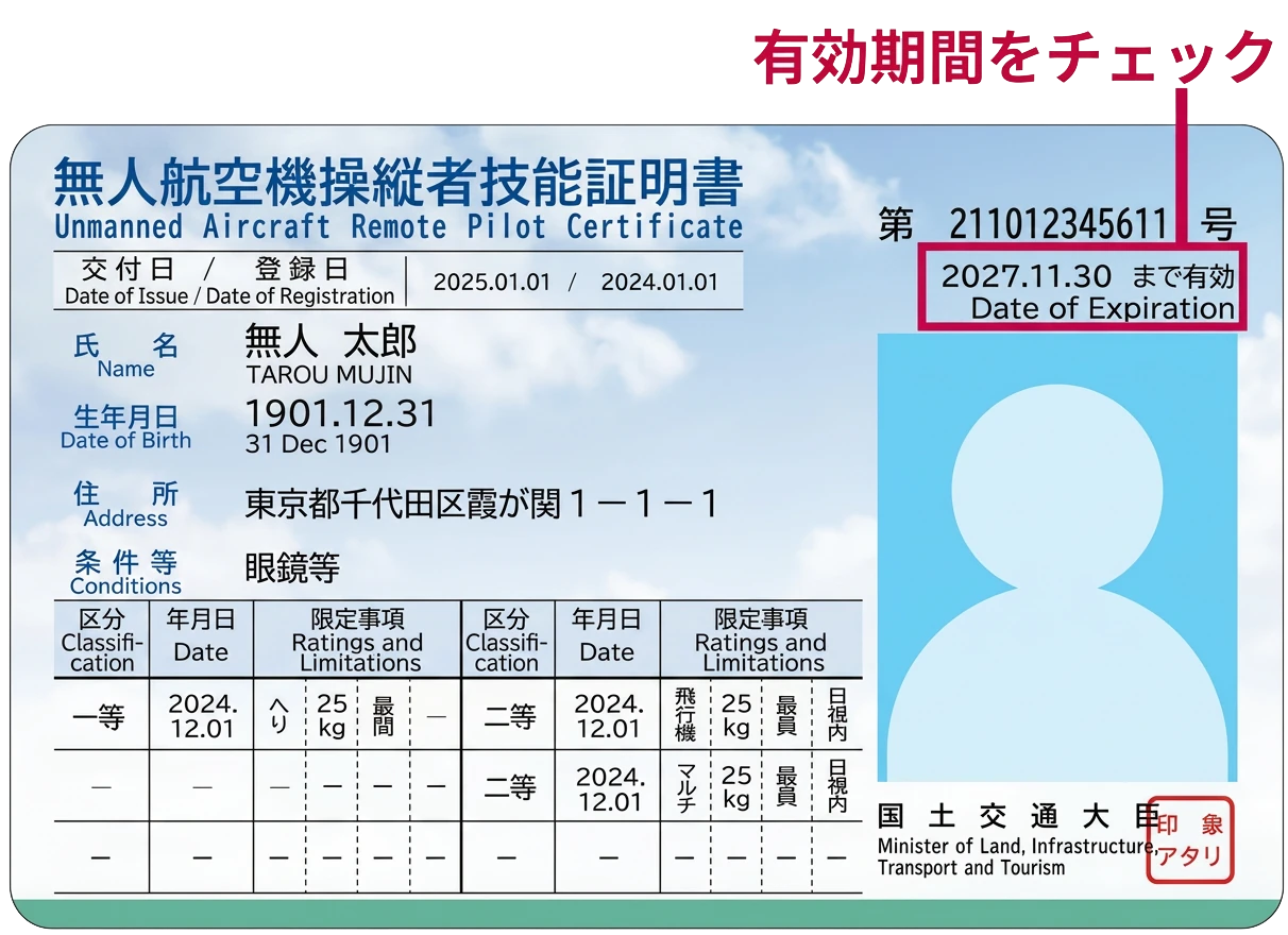 無人航空機操縦者技能証明書　有効期間をチェック